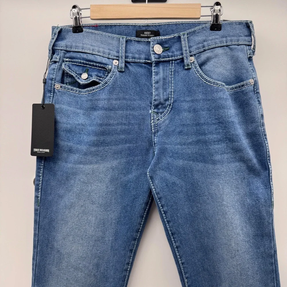 True Religion Ricky Big T Flap Jeans Mens 30 Light Pacific Wash New